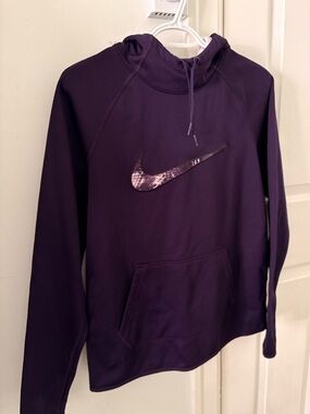 Small Nike Dark Purple Pullover Hoodie with Patterned Swoosh